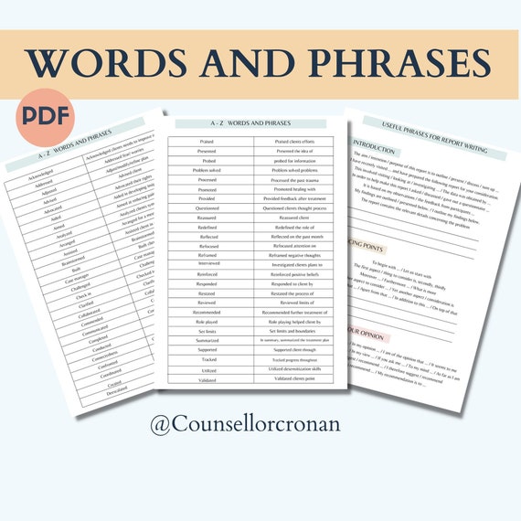 Therapist Words and Phrases Report Writing Case Manager Etsy