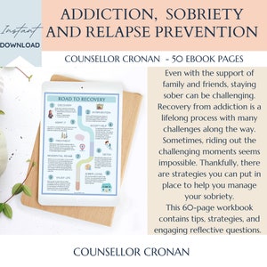 Sobriety Worksheets, therapy workbook, Recovery, Addiction, Sober Life, therapy office decor, therapist tools, Relapse Prevention Plan, image 2