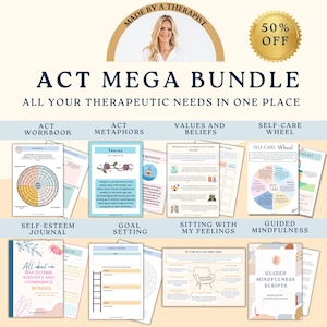 Acceptance therapy worksheet and cards bundle, acceptance commitment  bundle, therapy form, therapy office decor, therapy worksheet, SEL GAD