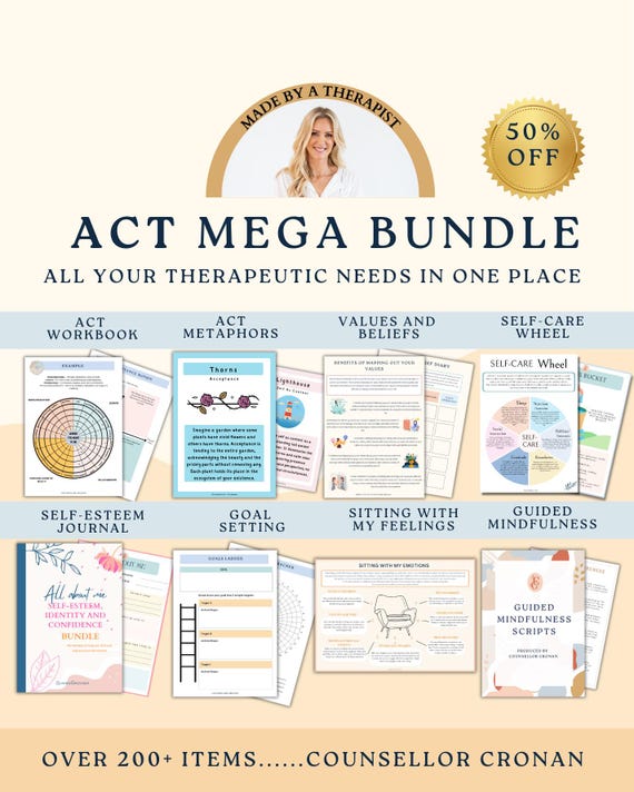 Acceptance therapy worksheet and cards bundle, acceptance commitment  bundle, therapy form, therapy office decor, therapy worksheet, SEL GAD