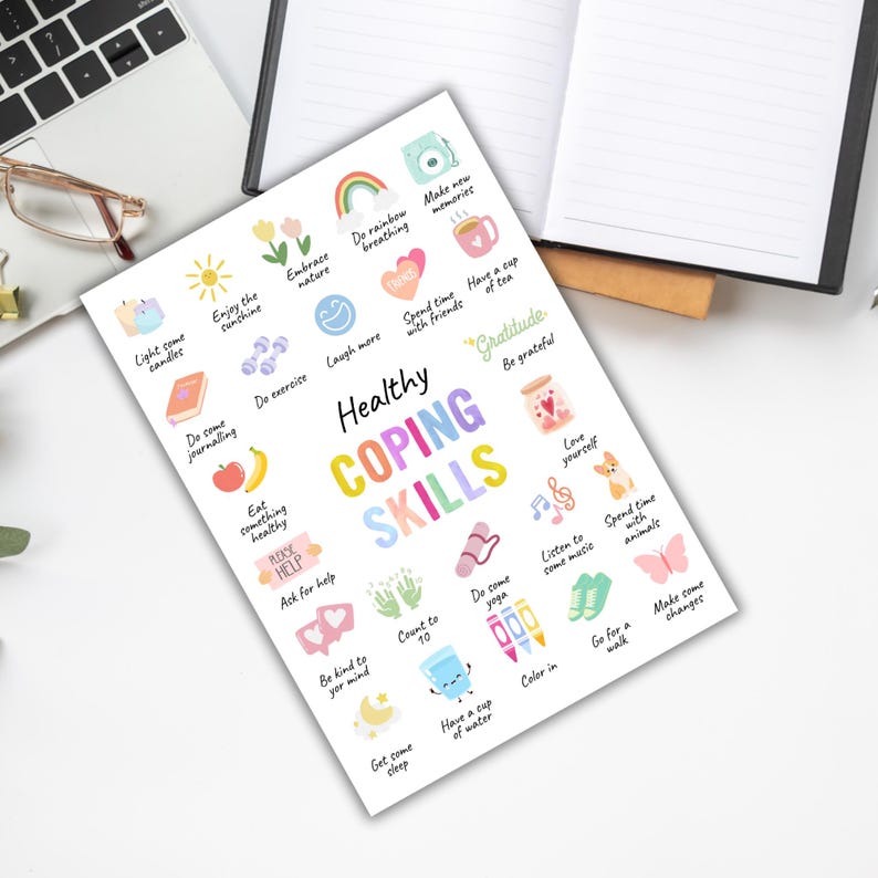 Healthy Coping Skills Watercolor Poster. Therapy Office Decor. Wall Art ...