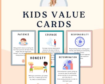 Kids moral values flash cards, Acceptance and commitment therapy resources and tools, kids therapy, therapy office decor, therapist tools,