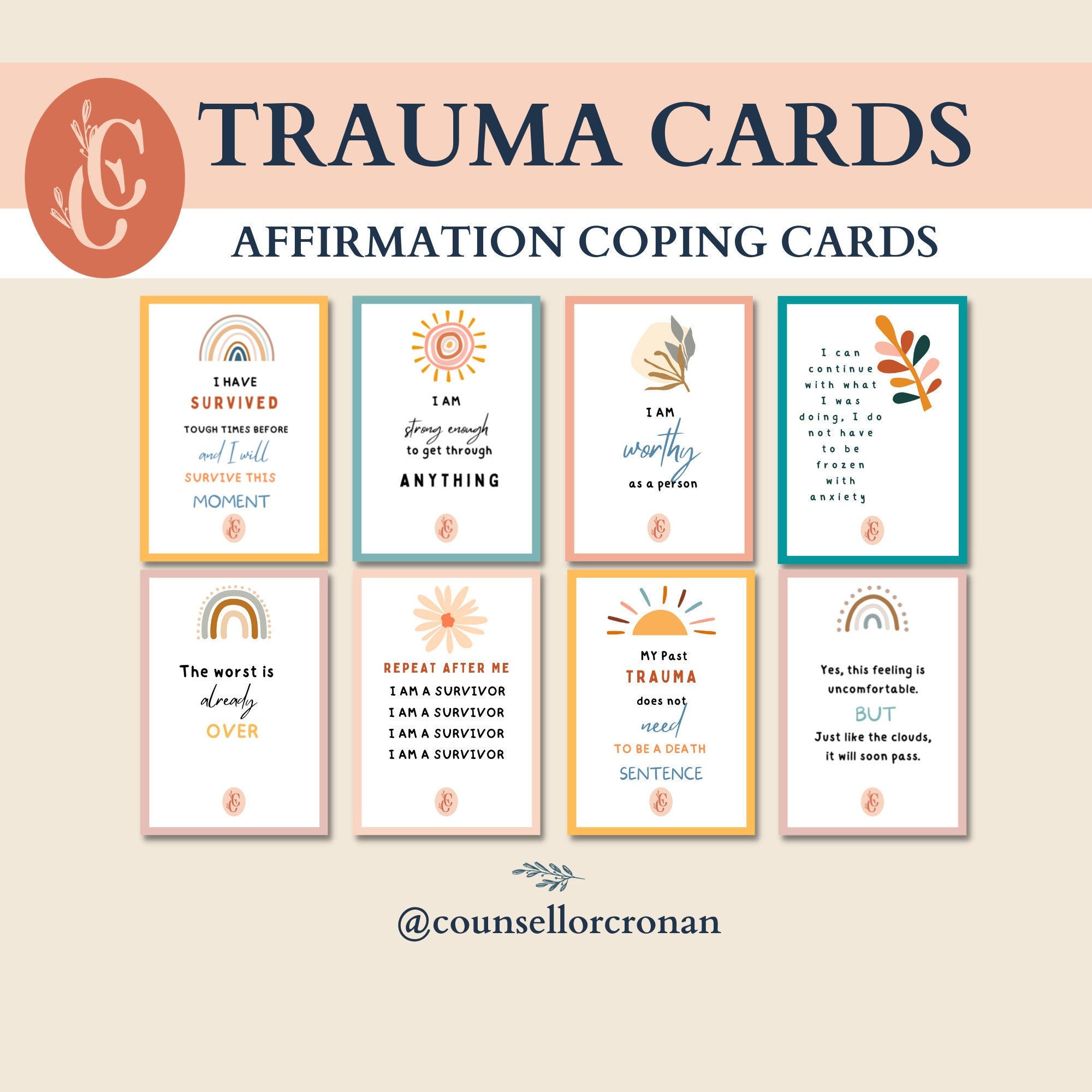Trauma affirmation coping statement cards suffering healing etsy