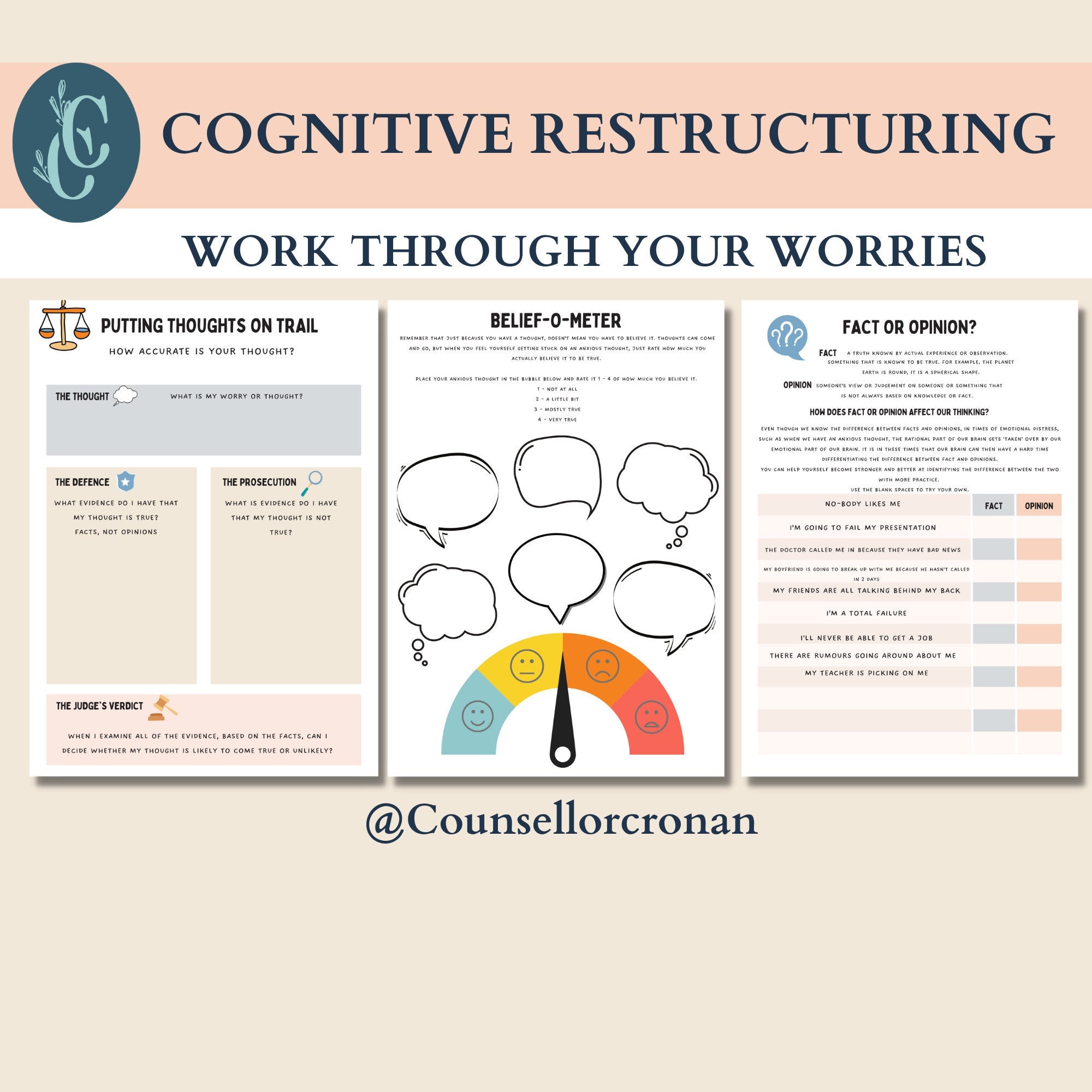 Cognitive Restructuring Worksheets Unhelpful Thinking Etsy Hong Kong