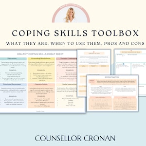 Coping Skills Toolbox. Accessing the different styles of coping skills. Self-regulation workbook. Therapy worksheets. Fillable digital book.