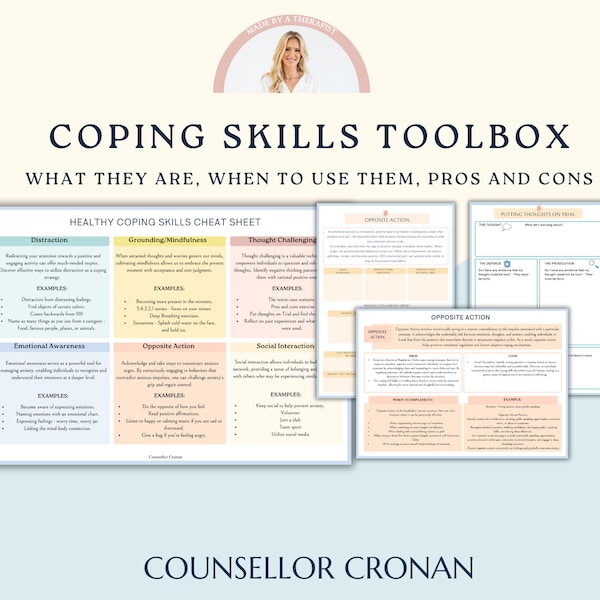 Coping Skills Toolbox. Accessing the different styles of coping skills. Self-regulation workbook. Therapy worksheets. Fillable digital book.