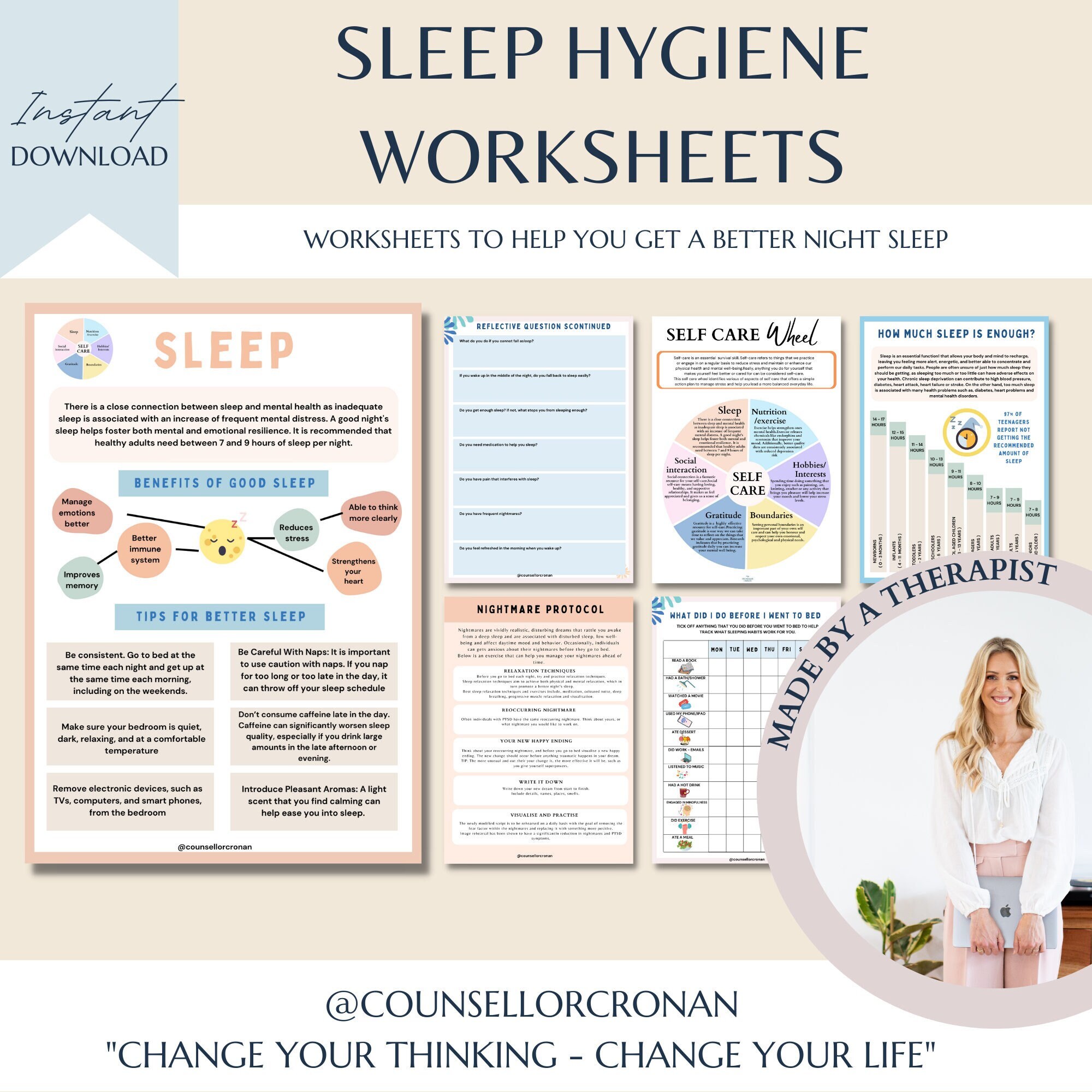 Sleep Hygiene Worksheets Sleep Journal Sleep Habits Sleep - Etsy