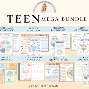 Mega werkbladbundel tienertherapie, therapiewerkboek, therapeutdagboek angst, psychologie geestelijke gezondheid kinderen, copingvaardigheden tieners, GAS