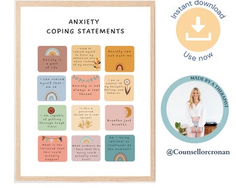 Anxiety coping statements, therapy office decor, mindfulness affirmations poster, positive, coping skills, grounding technique, calm corner