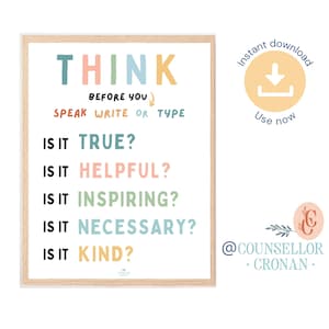 Denken Sie vor dem Sprechen, Typ oder Nachricht Poster Druck Klassenzimmer Poster Klassenzimmer Deko Therapie Büro Dekor Schule Beratung Wand Kunst Dekor