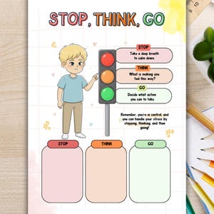 Stop, Think, Go Impulse Control Worksheets. Kids Feelings. Emotional support. Self-regulation. ADHD Social skills.