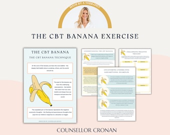 The CBT Banana Exercise Fillable Workbook. For Kids, Teens and Adults Mental Health Tools, resources and Worksheets. Therapist Book. Anxiety