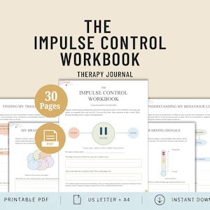 Impulse Control For Teens and Adults Therapy Workbook. Therapist Worksheets. Anger Management. Stress Release.  PDF