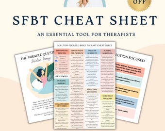 Solution focused cheat sheet, solution seeking, therapist questions, client based therapy, miracle question, therapy worksheets, self love
