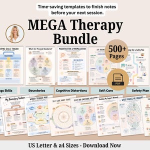 Mega shop bundle, 500 + Pages of Therapy worksheets and Activities. Anxiety, Self-Care Planner. Emotional Support. Coping skills.