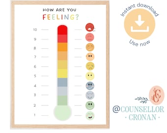 Rainbow thermometer poster, feelings poster, self regulation, emotions poster, social emotional learning, calming down corner, cbt