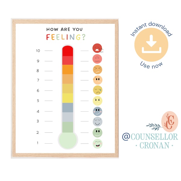 Rainbow thermometer poster, feelings poster, self regulation, emotions poster, social emotional learning, calming down corner, cbt