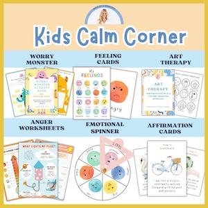 Kids Calm-hoekset: meer dan 150 items. Emotionele regulatie, check-in van gevoelens, gedragsmanagement, copingstrategieën, SEL-vaardigheden, ADHD CGT