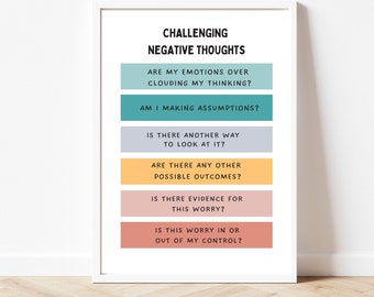 therapy worksheets etsy Challenge negative thoughts, therapy poster, DBT, dialectics therapy, social anxiety, therapy worksheets, anxiety relief, therapy office