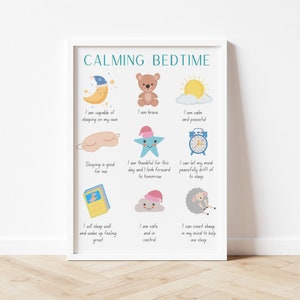 Affiche d’affirmation au coucher, affirmations positives, affirmation apaisante, routine du coucher, affiche au coucher, affiche de sentiments, outils de thérapie