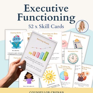 Executive Functioning Skill Cards. 52 Watercolor flash cards. Adhd life skills. Adhd support. Social Emotional Learning. Autism resources.
