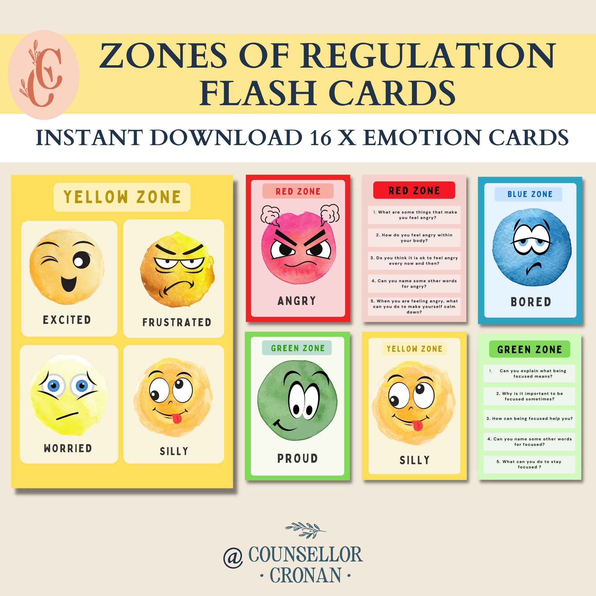 Zones of Regulation Coping Skill Flash Cards Self Regulation Etsy