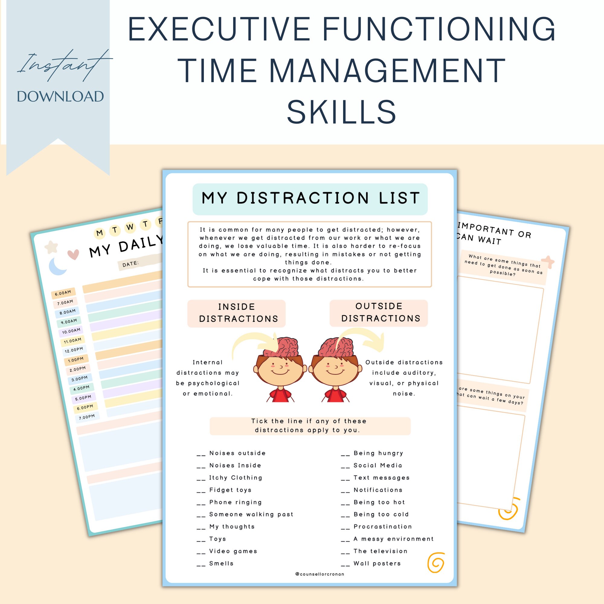 Kids Time Management Worksheets, ADHD Planner, ADHD Journal, Executive ...