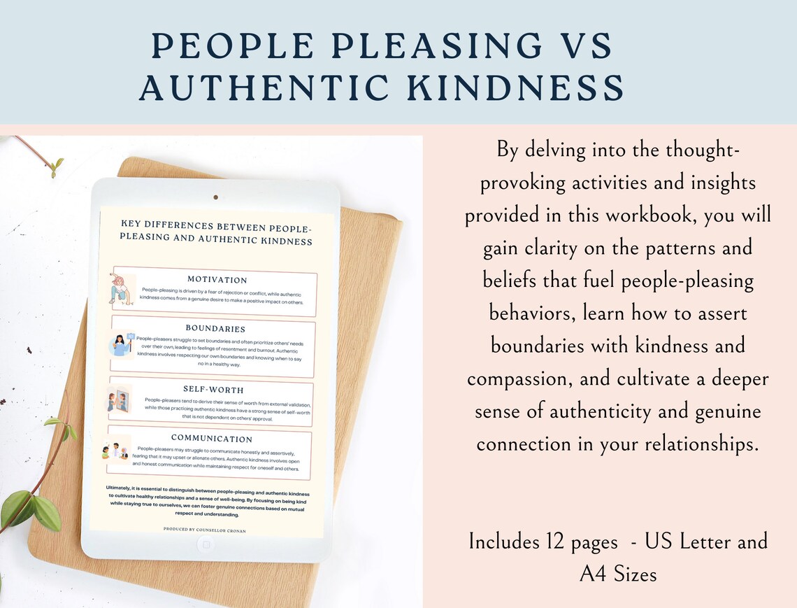 People Pleasing Vs Authentic Kindness Workbook. Self-help Worksheets ...