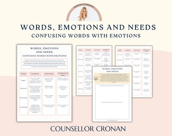 Confusing words with emotions. words, emotional needs.Couples Communication Tool, Conflict Resolution Sheets, Psychologist infographic tool