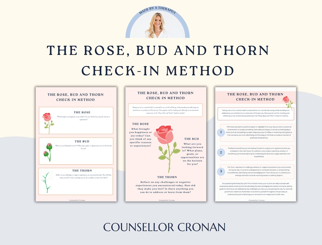 The Rose, Bud and Thorn Checkin Method Tool. Psychologist Resource
