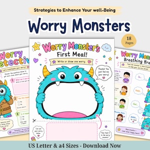 Worry Monster Activity Book, Anxiety Relief, Self-Regulation (PDF Pattern)