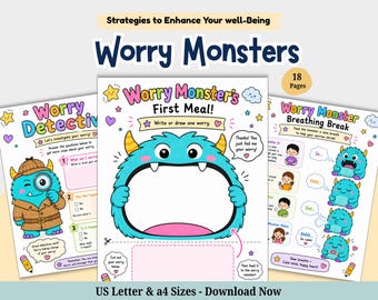 Worry Monster Activity Book, Anxiety Relief, Self-Regulation (PDF Pattern)