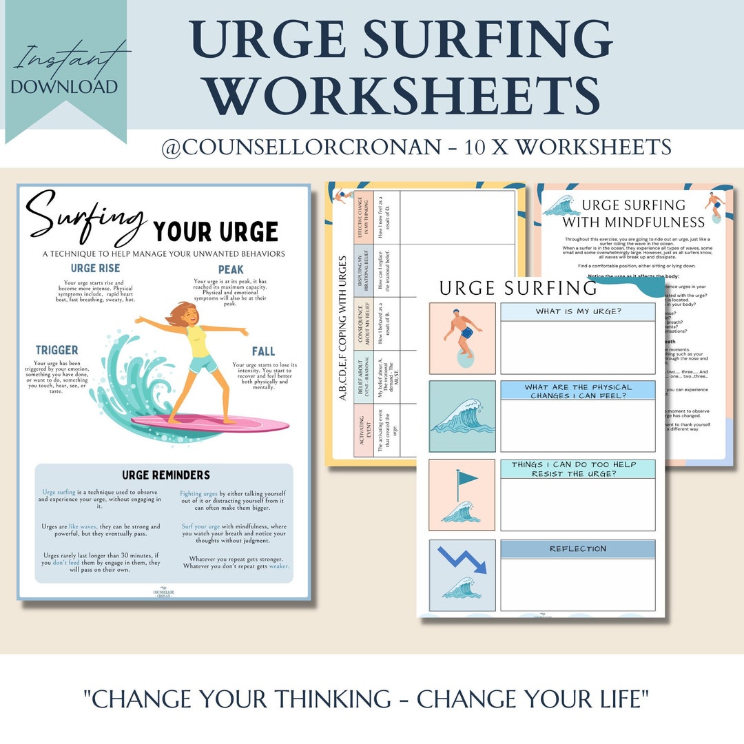 Urge Surfing Worksheets Manage Your Urges Self Harm - Etsy Australia