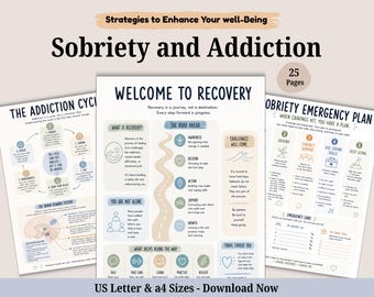 Sobriety Worksheets, therapy workbook, Recovery, Addiction, Sober Life, therapy office decor, therapist tools, Relapse Prevention Plan,
