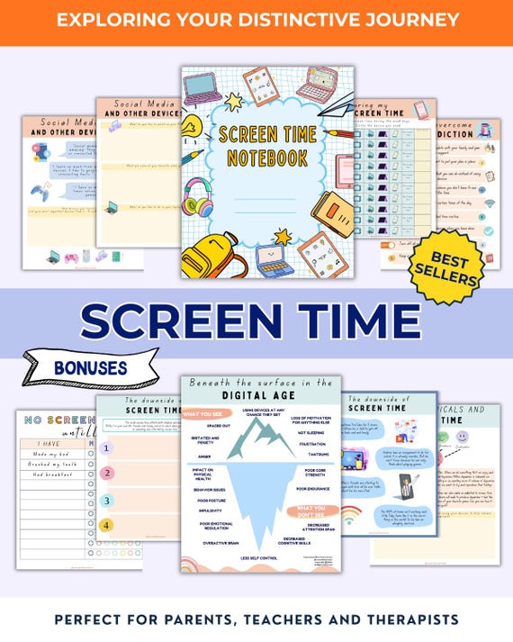 Screen time addiction worksheets, kids therapy, child therapist, psychologist resources, parenting tool, screen time, kids feelings. Planner