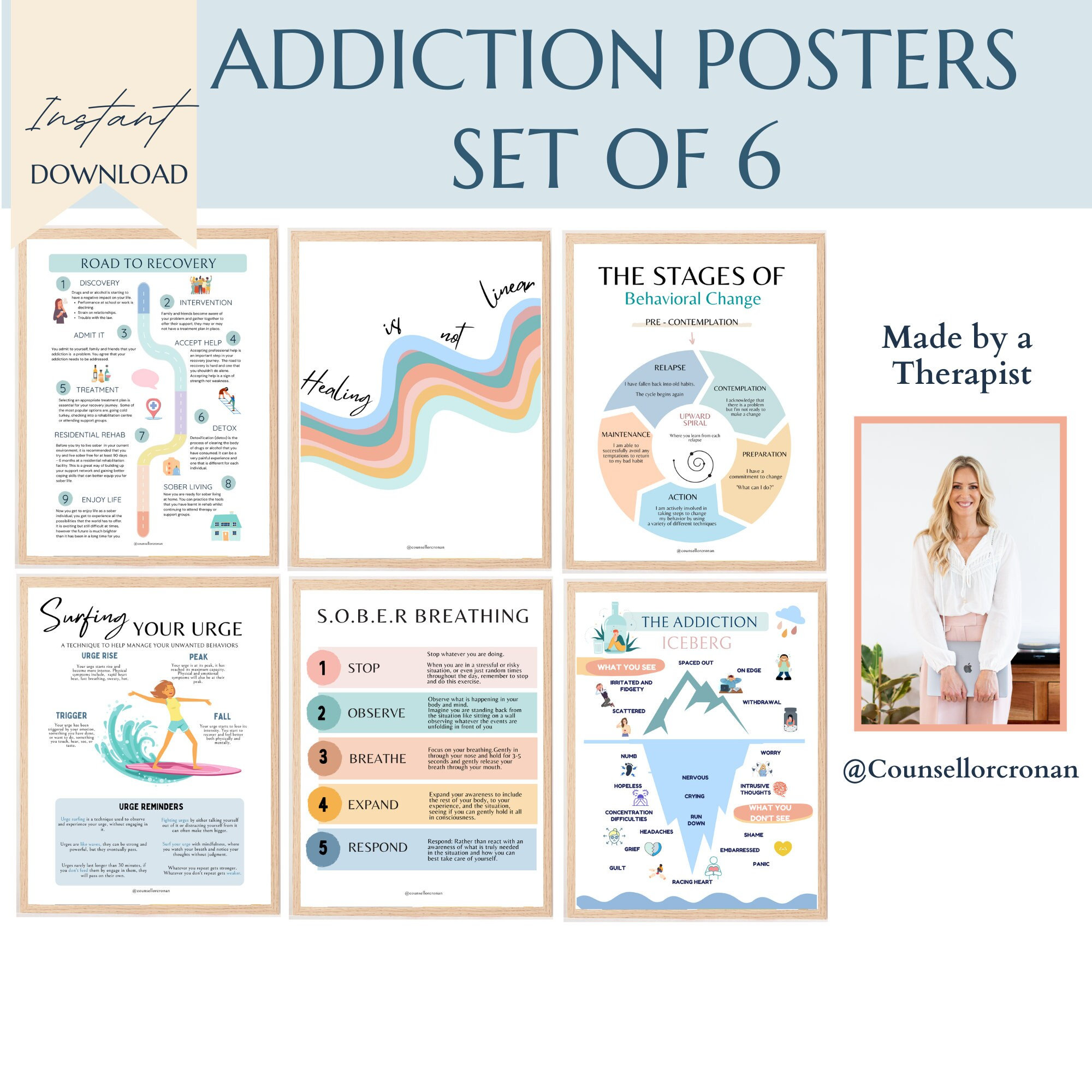 Sobriety and Addiction Set of 6 Posters, Recovery, Sober Life ...
