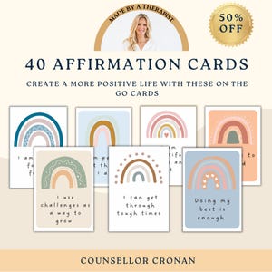 Schede di affermazione, schede di citazioni positive, schede di affermazioni, autostima, fiducia, cura di sé, arredamento dell'ufficio di terapia, amore per se stessi, terapia cognitivo-comportamentale