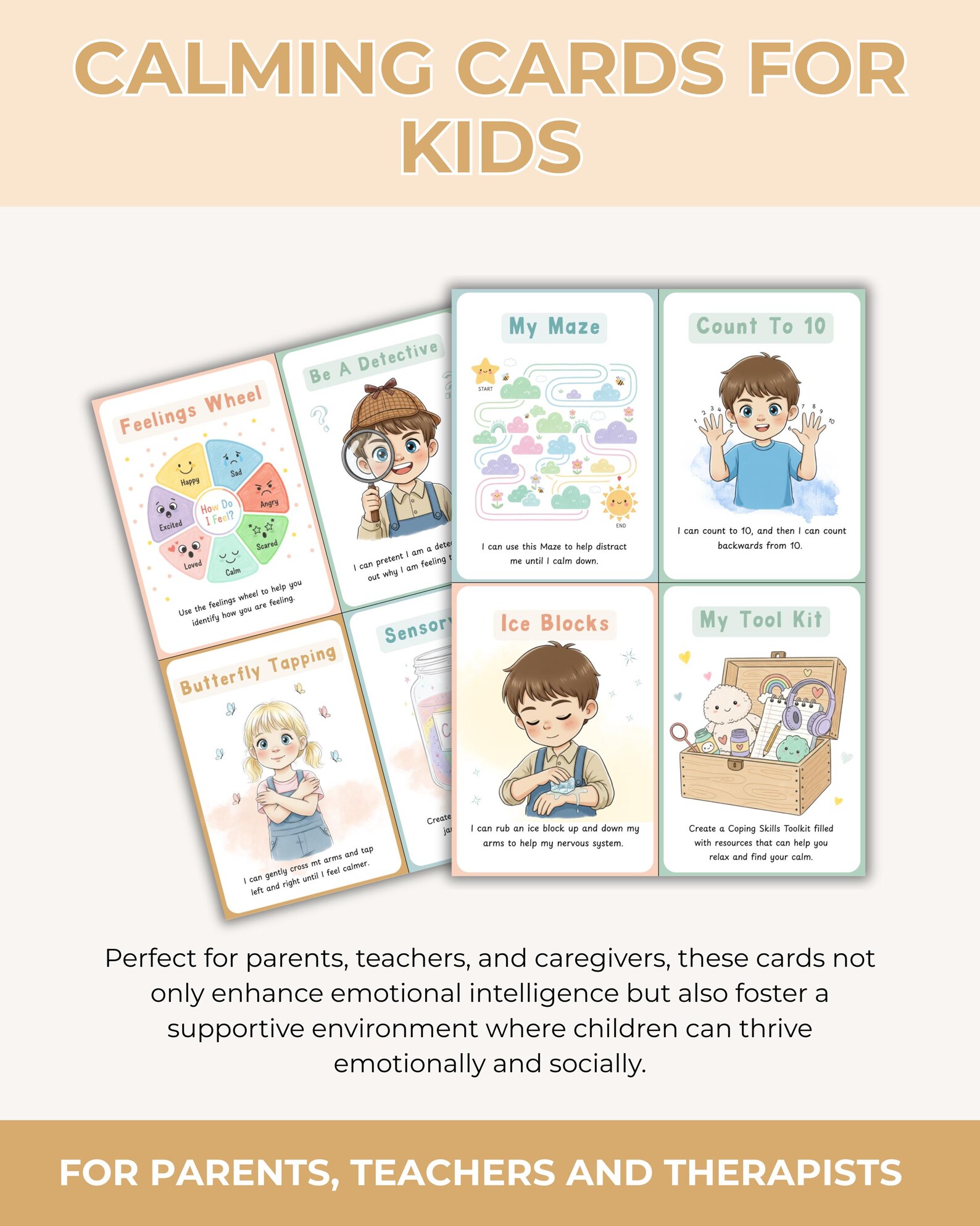 Self Regulation Coping Skill Cards for Kids - Calming Strategy and ...