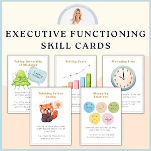 Schede abilità funzionamento esecutivo. 52 schede flash acquerello. Abilità di vita ADHD. Supporto ADHD. Apprendimento socio-emotivo. Risorse autismo.