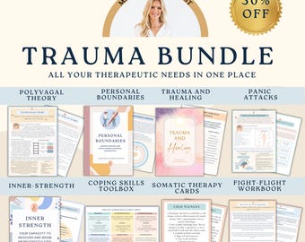 Trauma therapy 50% off bundle, anxiety coping skill card, therapy worksheets, crisis therapy PTSD, anxiety therapy tool, safety plan, BPD