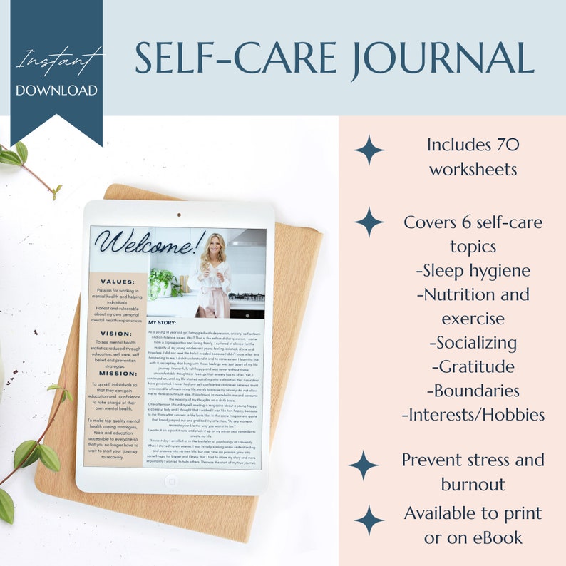 Self care journal, self care workbook, self love, burnout, stress management, manifestation, wellness journal, nutrition planner, therapy image 2