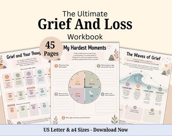 Grief Workbook - 45 Therapeutic Grief Worksheets for Loss & Bereavement. Teen Mental Health Therapy Journal. Mourning Healing Book.