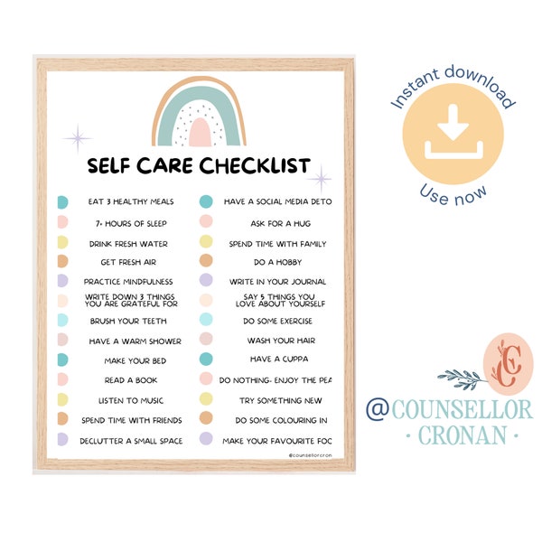 Daily self care check in poster, self love poster, check in print, self awareness wall art, wall decor prints, therapy office decor, feeling