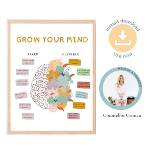 Grow your mind print, classroom, teacher, brain power poster, therapy office decor, therapist office, social emotional learning, affirmation