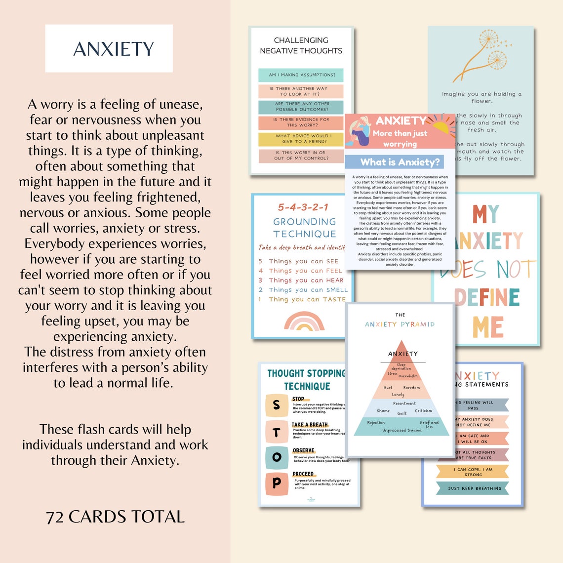 Anxiety coping skill flashcard, therapy worksheet, anxiety relief, coping strategy cards, psychology resources, therapy office decor, social image 2