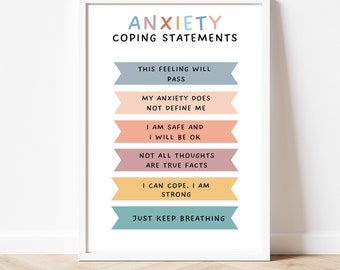 Anxiety statement poster, feelings poster, therapy office decor, therapy office art, therapy poster, anxiety poster, coping skills, cbt, dbt