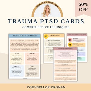 Tarjetas de terapia para traumas, habilidades para afrontar el trastorno de estrés postraumático, ataques de pánico, terapeuta de traumas, sobreviviente de traumas, tarjetas de curación, decoración de la oficina de terapia, habilidades de TCD