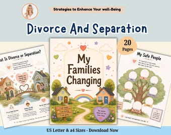 Divorce Workbook for Kids, Separation Journal, Therapy Worksheets (Digital Download)