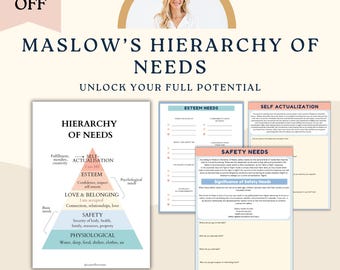 Hierarchy of needs worksheets, therapy journal, therapy worksheets, group therapy, self actualization, mental health resources, CBT, growth