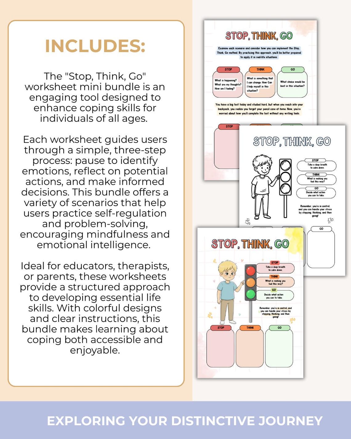 Stop, Think, Go Impulse Control Worksheets. Kids Feelings. Emotional ...
